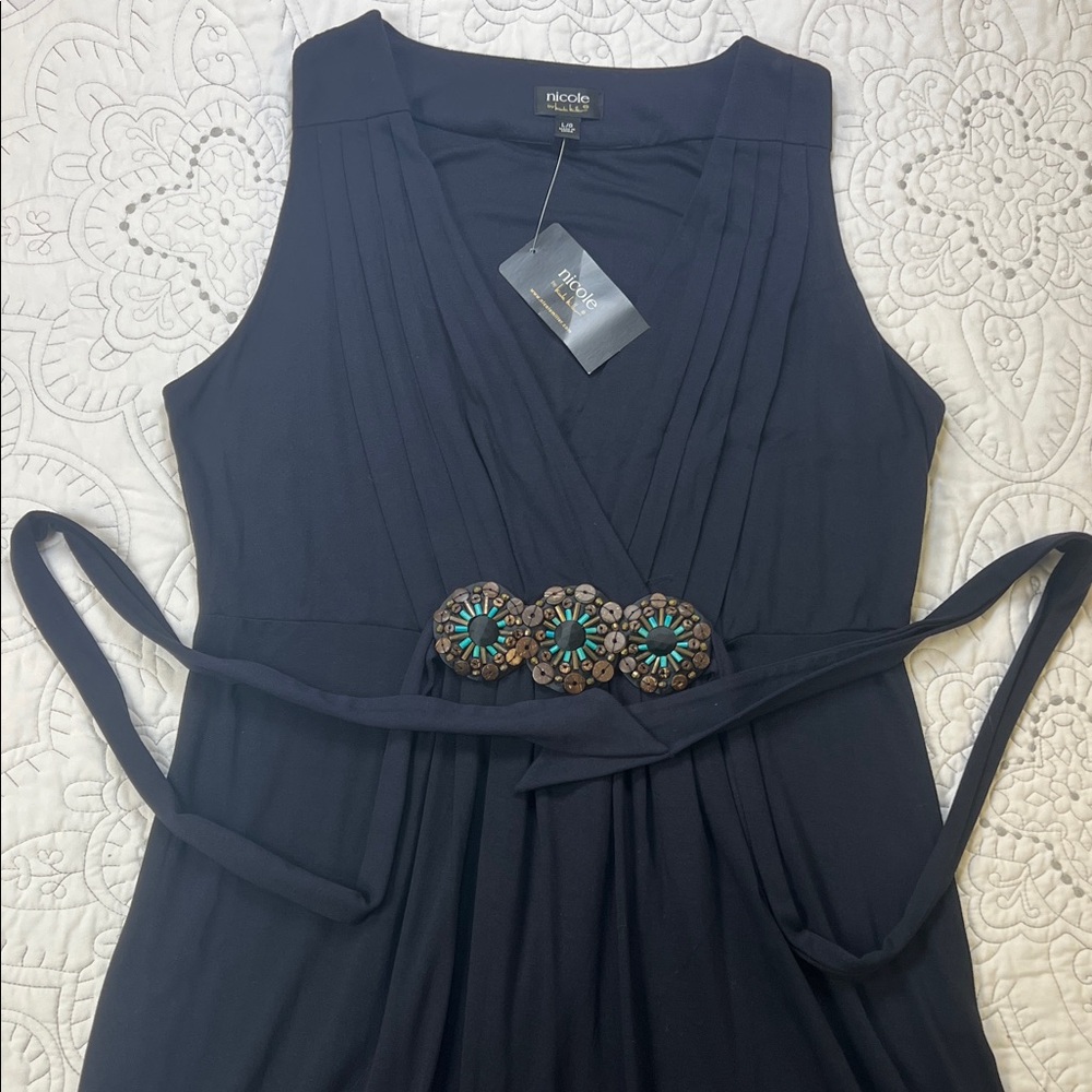 Nicole Miller NWT Midi Sleeveless Dress with Beaded Accents - Women’s L Black